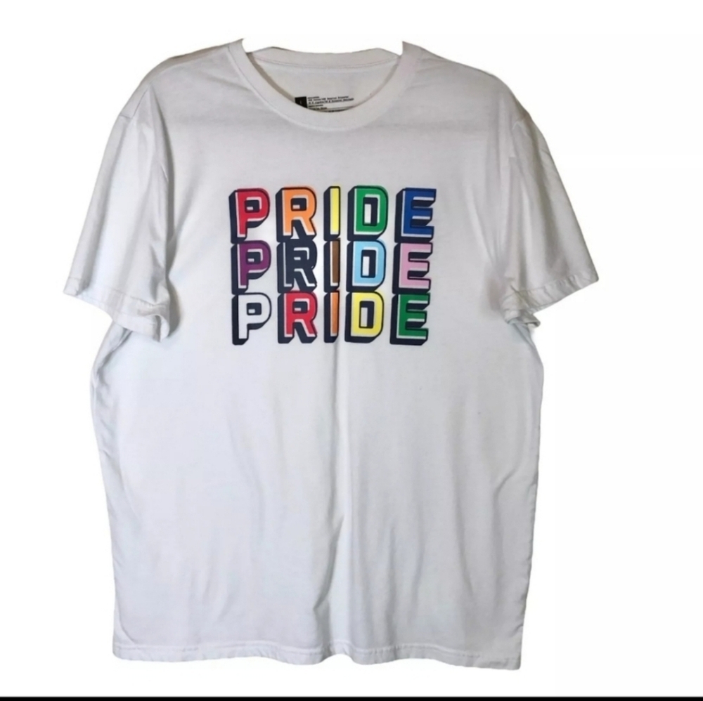 PRIDE Graphic T-Shirt White With Rainbow Color Words LBGTQ - Size 1X